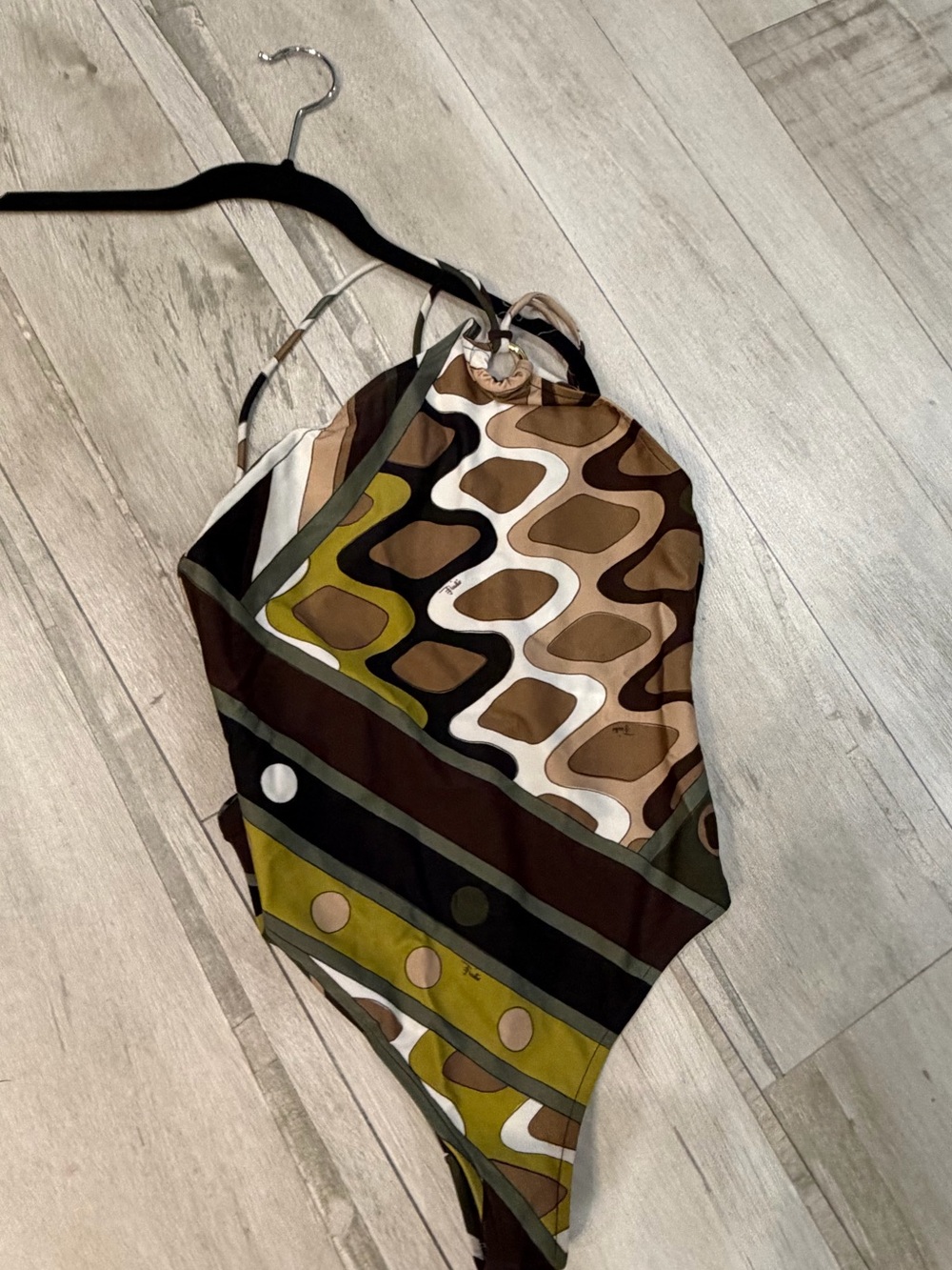 PUCCI one piece swimsuit Stylish Brown and Green Geometric Scarf like new - Picture 5 of 7